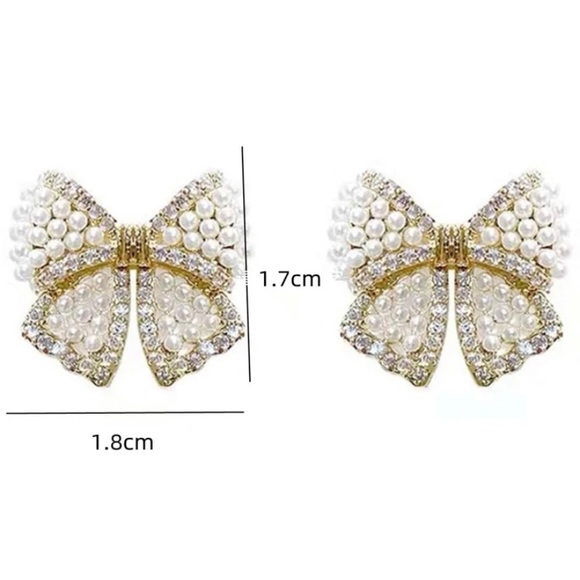 1Pair Faux Pearl Bow Shaped Stud Earrings - Picture 3 of 3